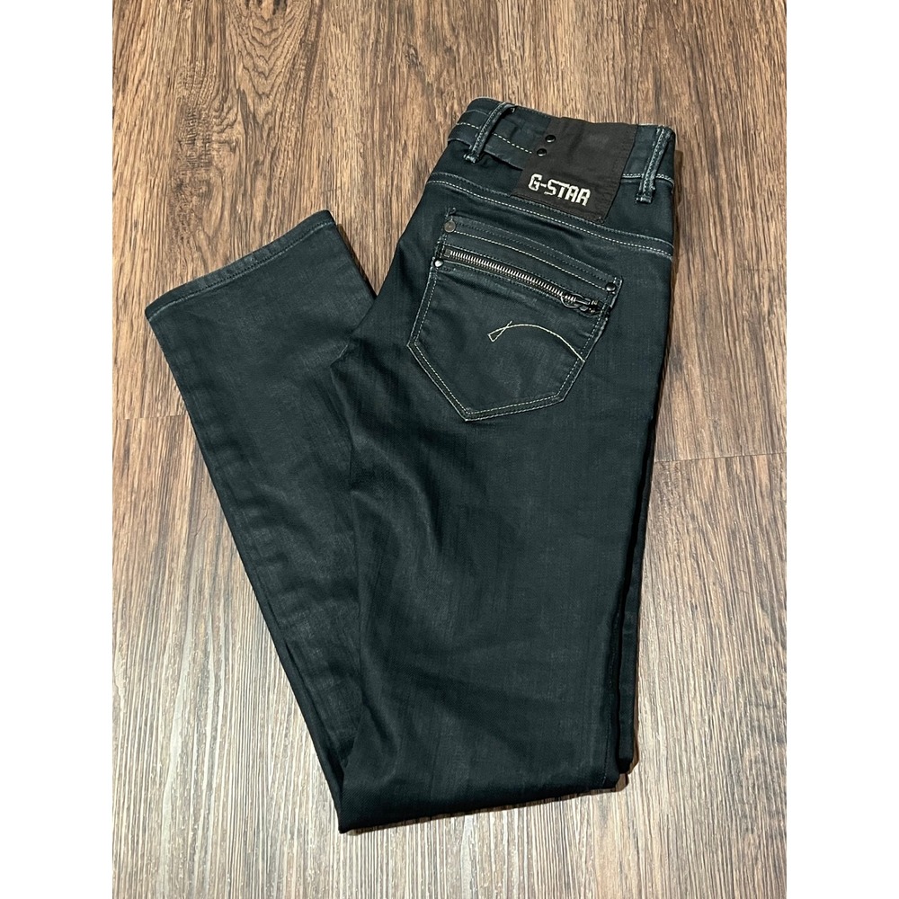 G-Star Raw Midge Cody Skinny Jeans Black Coated Denim 25x32 Zipper Pocket